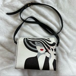 FRENCH Style Classical Vintage Hat and Striped Coat Design Print Crossbody Bag
